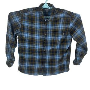 Vintage Eddie Bauer Men Blue Plaid Flannel Long Sleeve Button Down Shirt Size XL